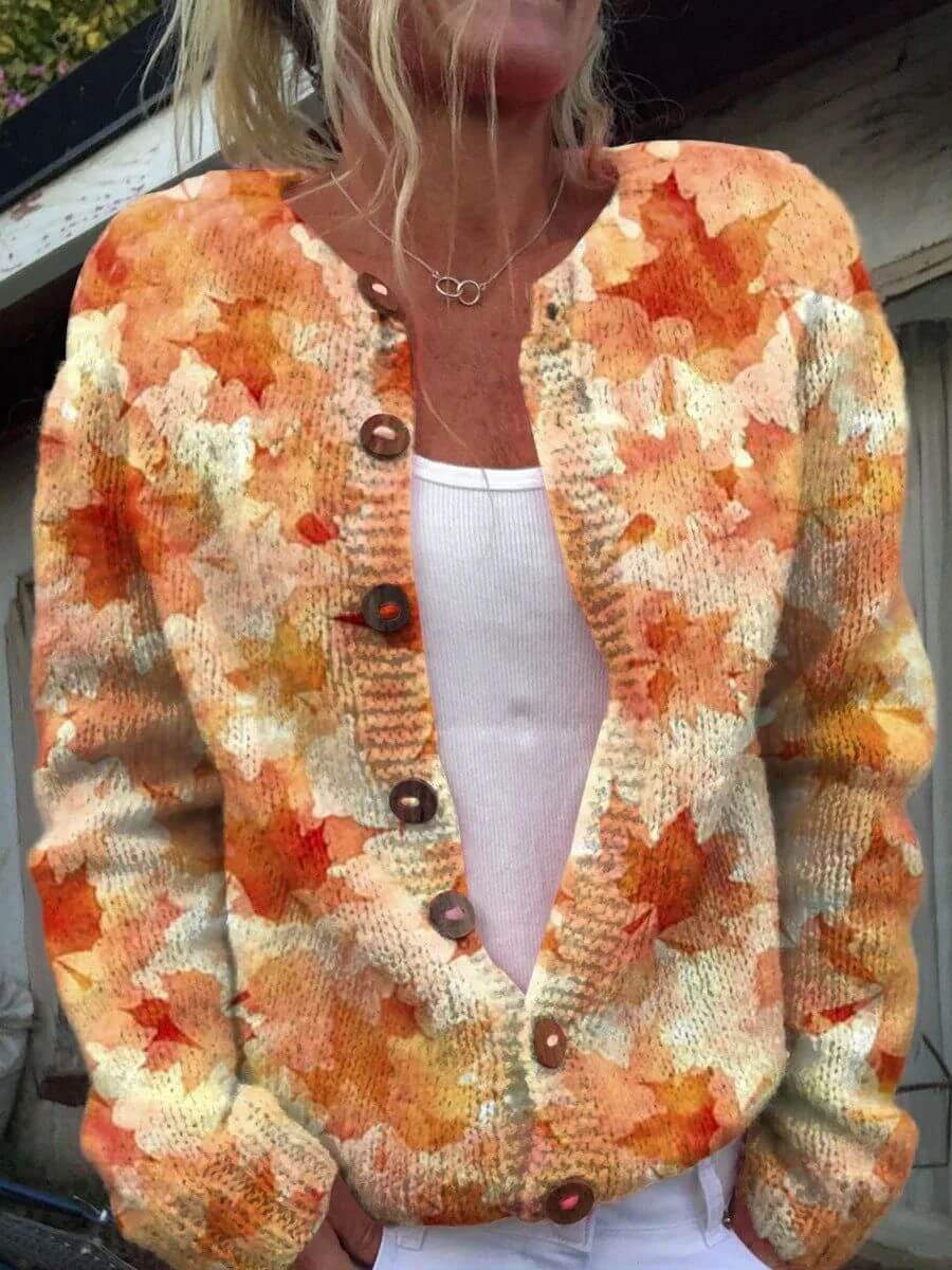 Serena™ - Myk Ribbestrikket Cardigan med Blomster
